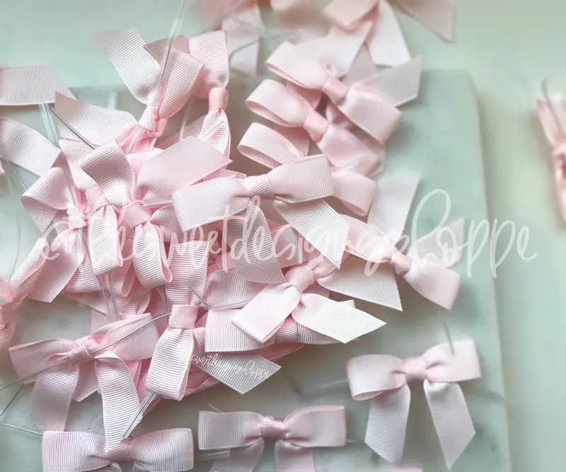 Ribbon Bow with Twist Tie - Powder Pink Grosgrain - (50 Bows Pack)
