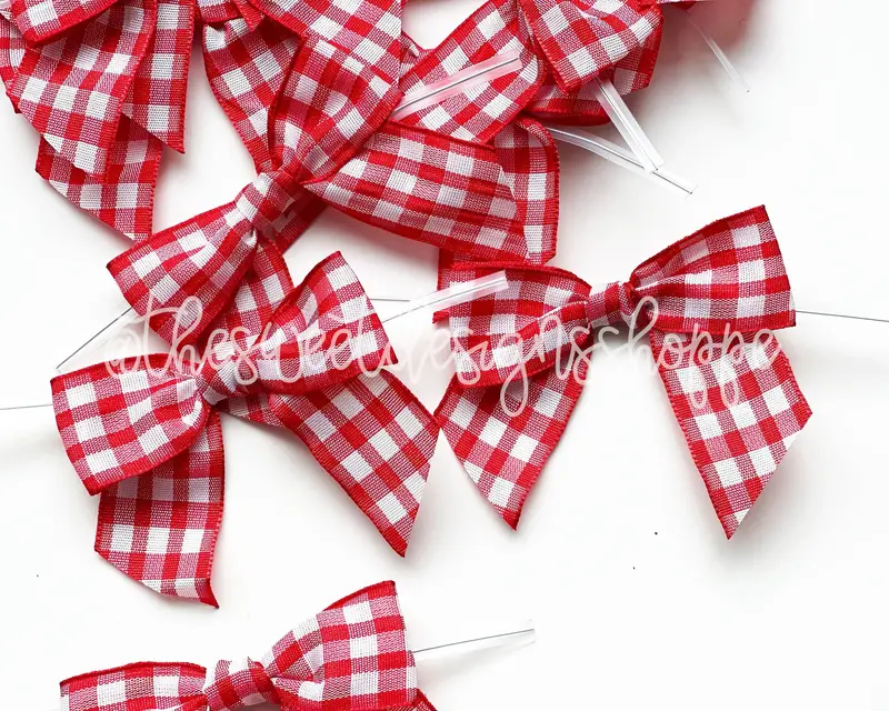 Ribbon Bow with Twist Tie - Red Gingang - (50 Bows Pack)
