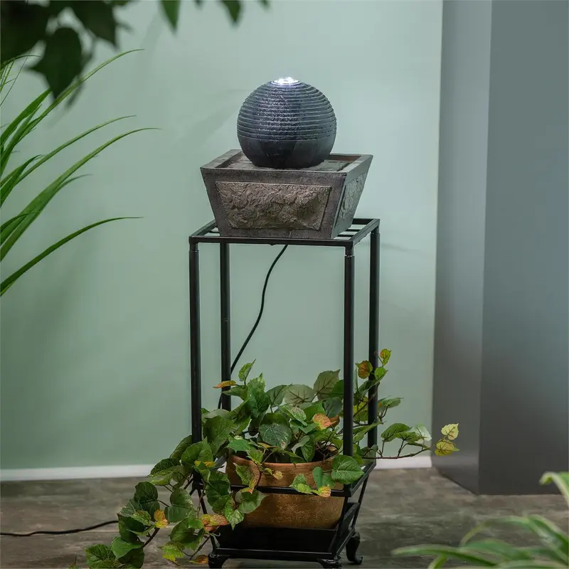 Ridged Globe Fountain with Planter Shelf