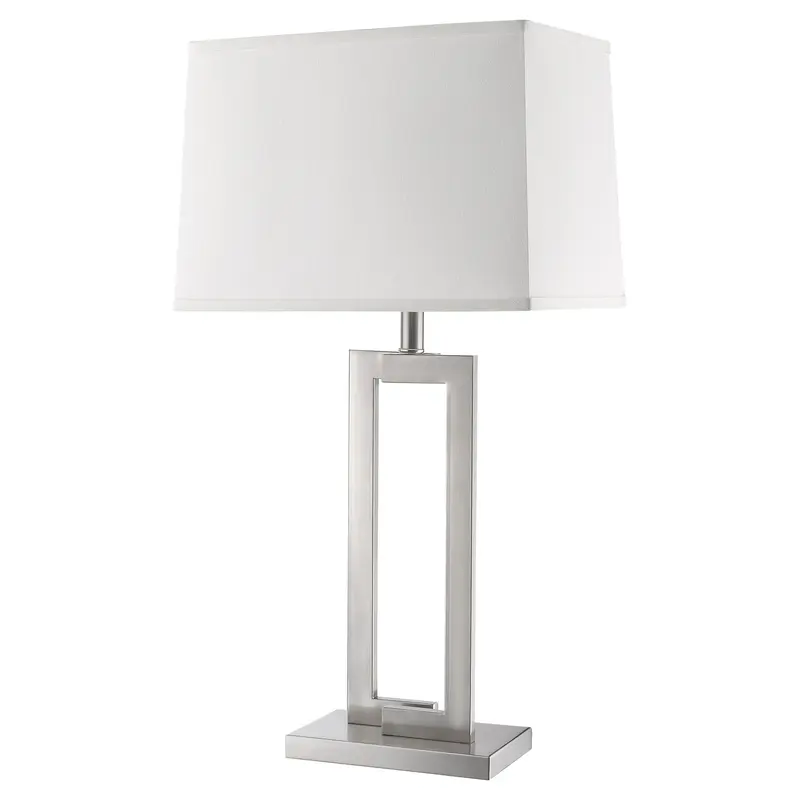 Riley 1-Light Brushed Nickel Table Lamp With Off White Shantung Shade By Homeroots