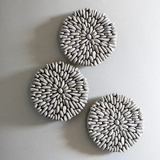 River Rock 6.75"D Wall Art, Gr Set Of 3 By Gold Leaf Design Group