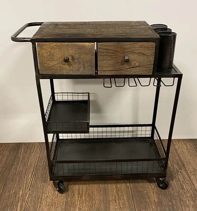 Rolling Rustic Black And Natural Bar Cart By Homeroots