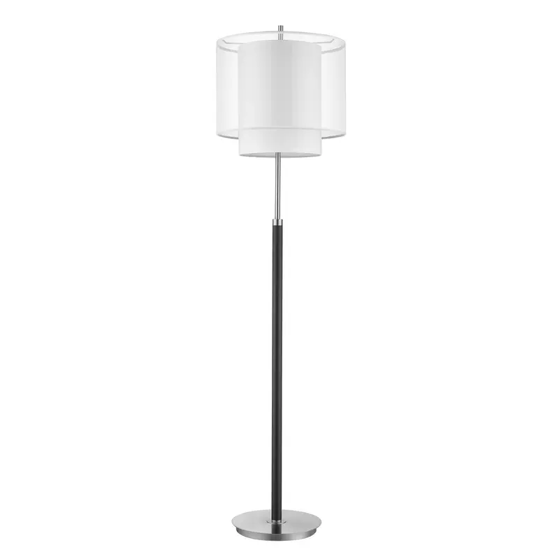 Roosevelt 1-Light Espresso And Brushed Nickel Floor Lamp With Sheer Snow Shantung Two Tier Shade By Homeroots