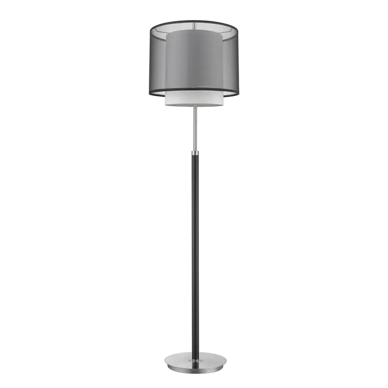 Roosevelt 1-Light Espresso And Brushed Nickel Floor Lamp With Smoke Gray Shantung Two Tier Shade By Homeroots