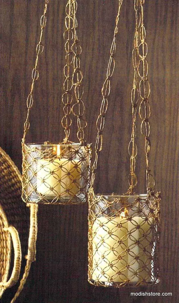 Roost Macrame Hanging Glass Candle Holders - Set Of 2