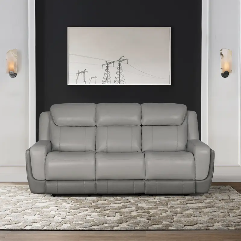 Rosalyn 87" Zero Gravity Power Reclining Sofa with Dropdown Console in Silver and Gray Leather By Armen Living