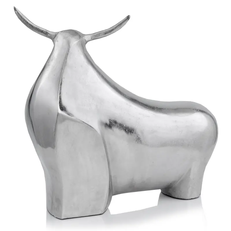 Rough Silver Extra Large Abstract Bull Sculpture By Homeroots