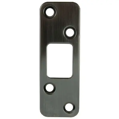 Round Corner Deadbolt Strike Plate with Screws, 1-1/4" x 3-5/8", 2-1/2" Center-to-Center, Antique Nickel by Stone Harbor Hardware