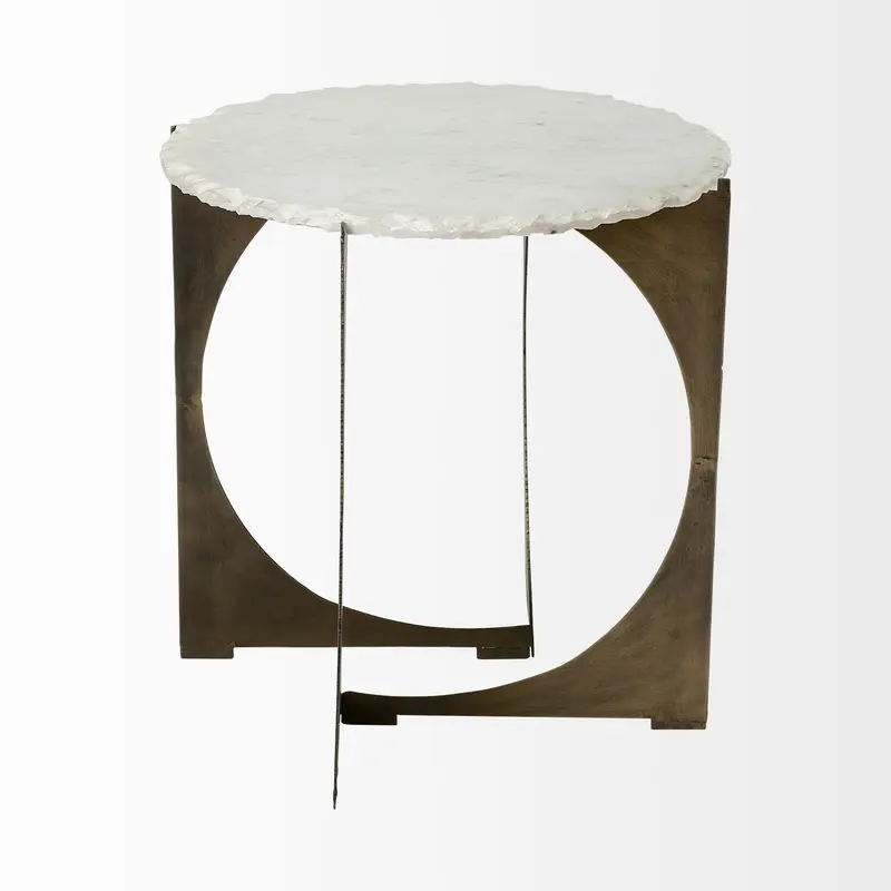 Round Live-Edge Side Table with Marble Top and Gold Metal Base By Homeroots