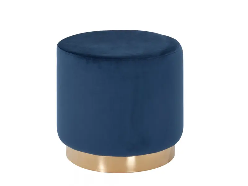 Round Modern Blue Velvet Ottoman with Gold Base By Homeroots