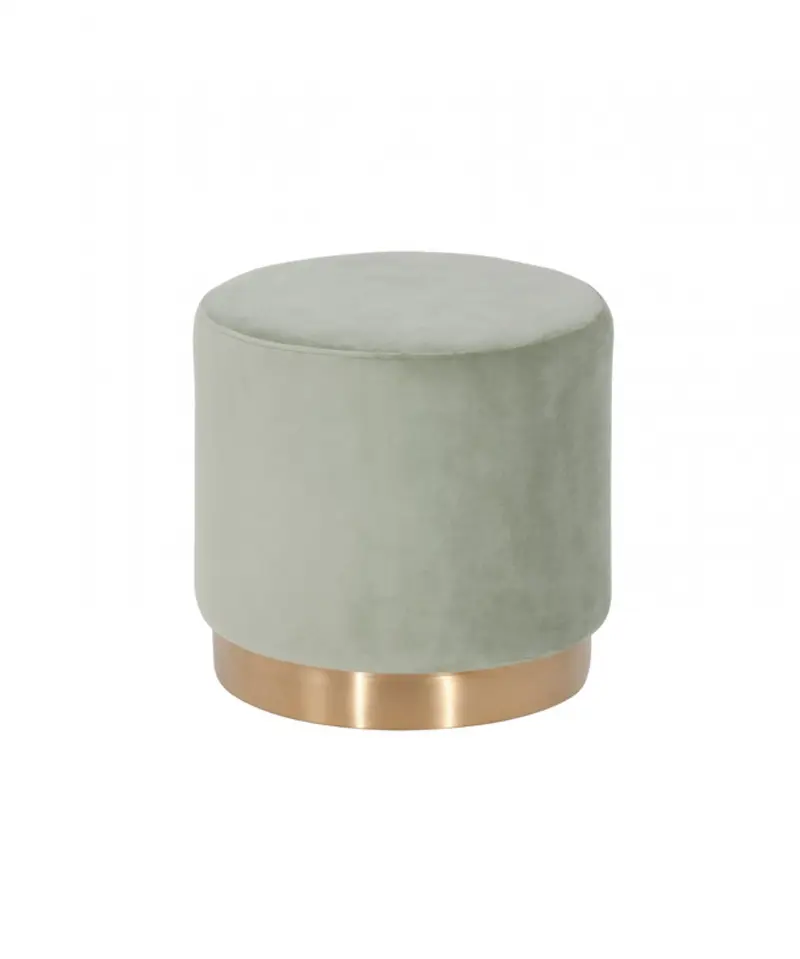 Round Modern Grey Velvet Ottoman with Gold Base By Homeroots