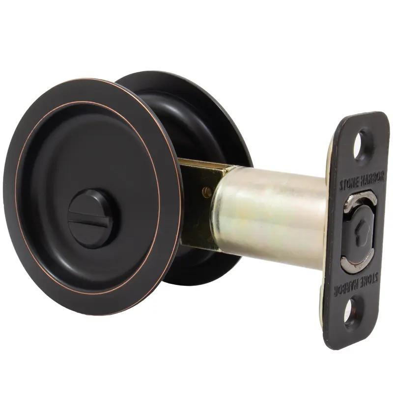 Round Pocket Door Lock, Privacy (Bed/Bath) Latch, 2-3/4" Backset, RCL, Vintage Bronze by Stone Harbor Hardware (A) - Deal of The Week