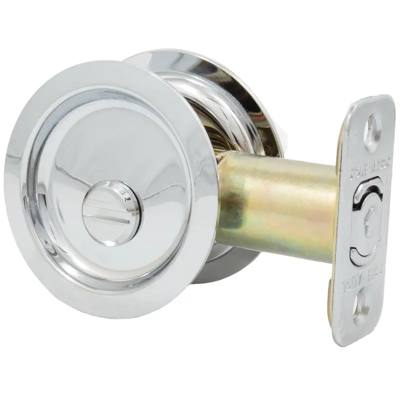 Round Pocket Door Lock, Privacy (Bed/Bath) Latch, 2-3/8 inch Backset, RCL, Polished Chrome by Stone Harbor Hardware (C) - Open Box