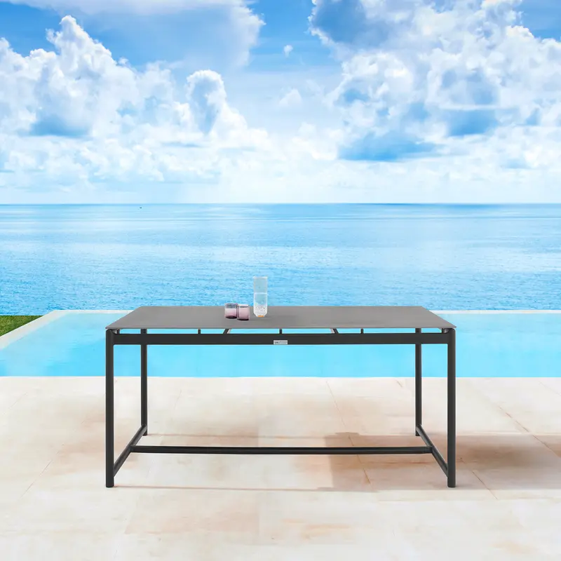 Royal Black Aluminum and Teak Outdoor Dining Table with Stone Top By Armen Living