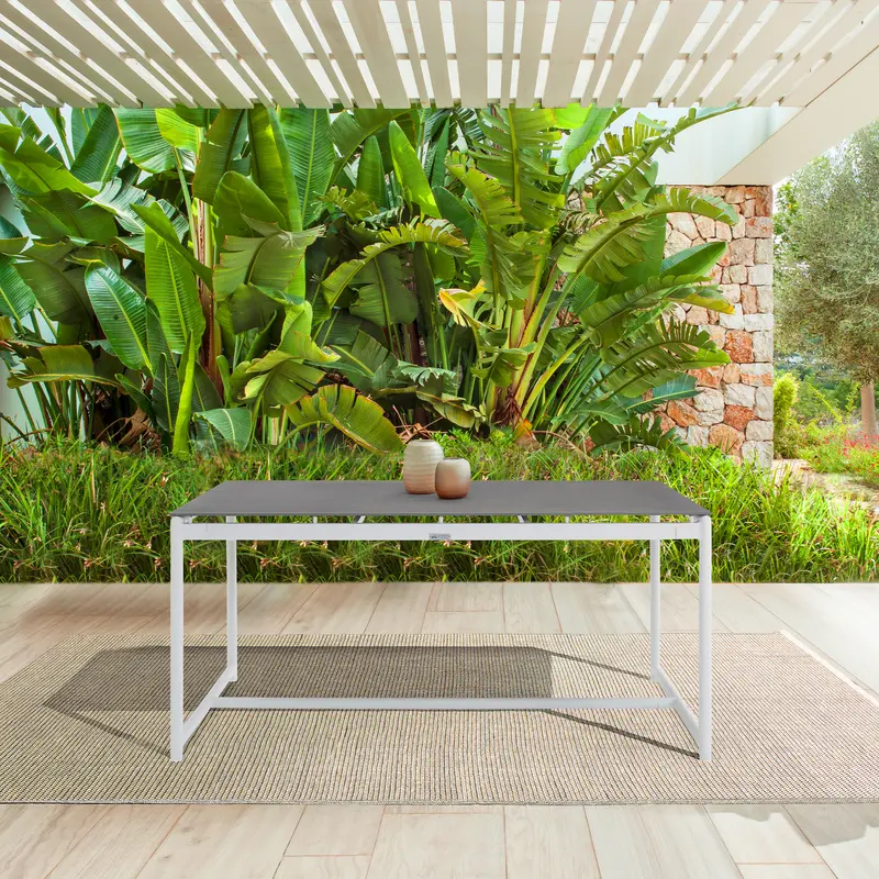Royal White Aluminum and Teak Outdoor Dining Table with Stone Top By Armen Living