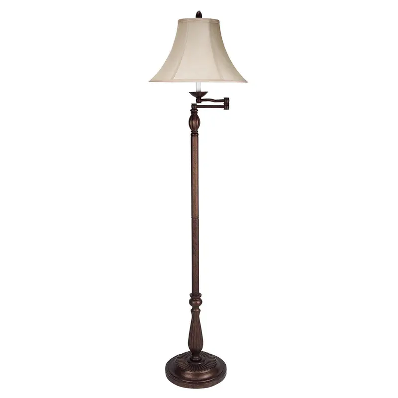 Rusted Swing Arm Floor Lamp With Champagne Bell Shade By Homeroots