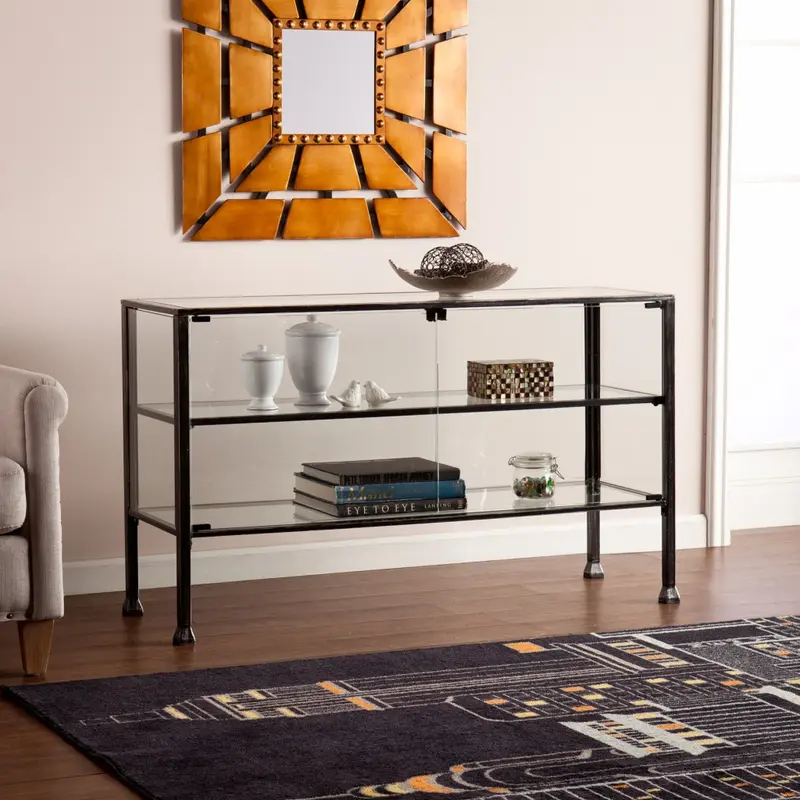 Rustic Black And Glass Double Door Cabinet By Homeroots