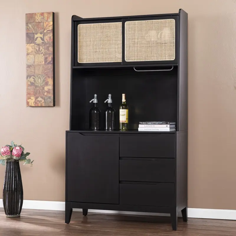 Rustic Black And Light Bamboo Tall Buffet Cabinet By Homeroots