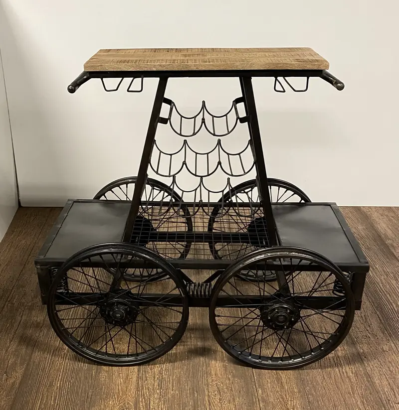 Rustic Black Rail Car Bar Cart By Homeroots