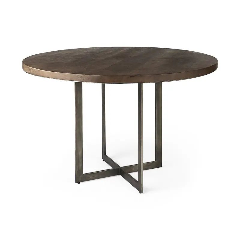 Rustic Brown Round Wood And Metal Dining Table By Homeroots