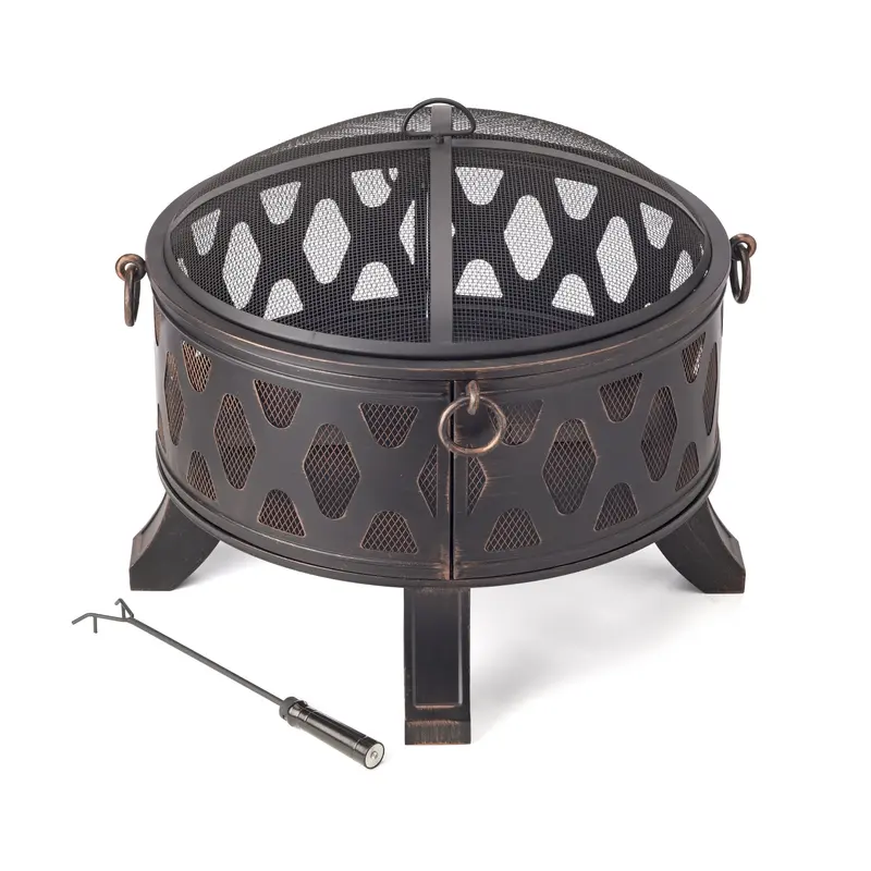 Rustic Brushed Black and Bronze Steel Wood Burning Fire Pit By Homeroots