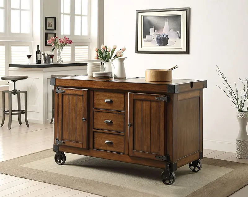 Rustic Farmhouse Warm Tobacco Rolling Kitchen Cart By Homeroots