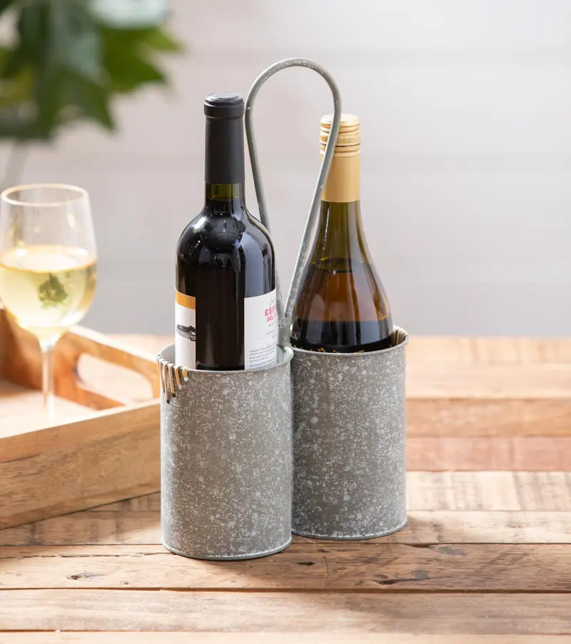 Rustic Metal Wine Holder with Hook