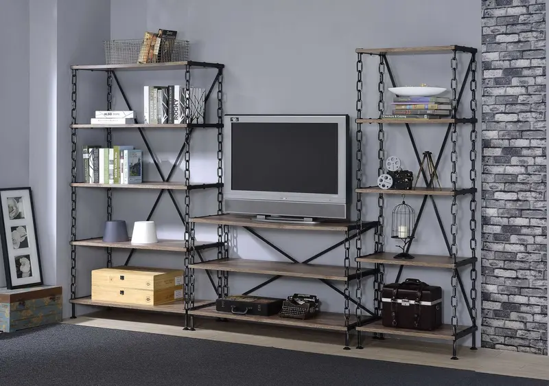 Rustic Oak And Antique Black Tv Stand By Homeroots