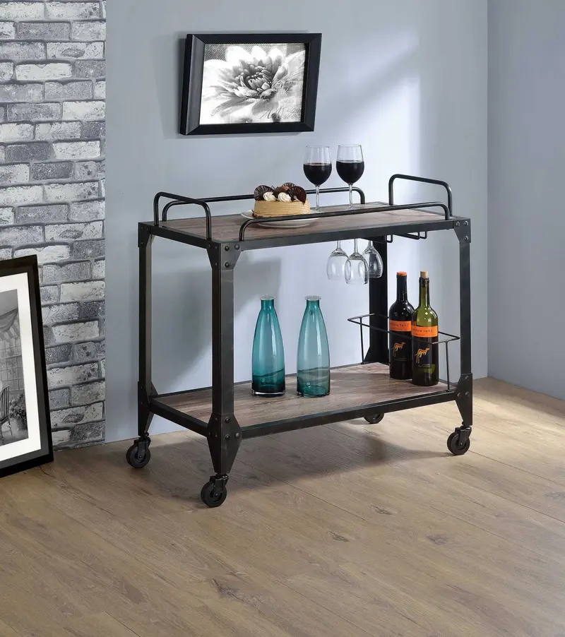 Rustic Oak And Black Serving Cart By Homeroots