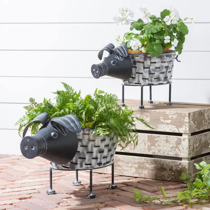 Rustic Pig Planter, Set of 2,8pmtl5301