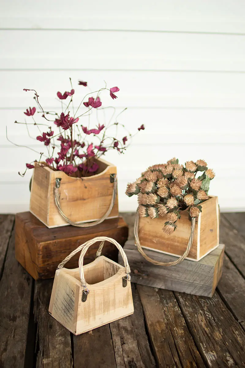 Rustic Recycled Wood Hand Bag Planters (Min 2) Set Of 3 By Kalalou