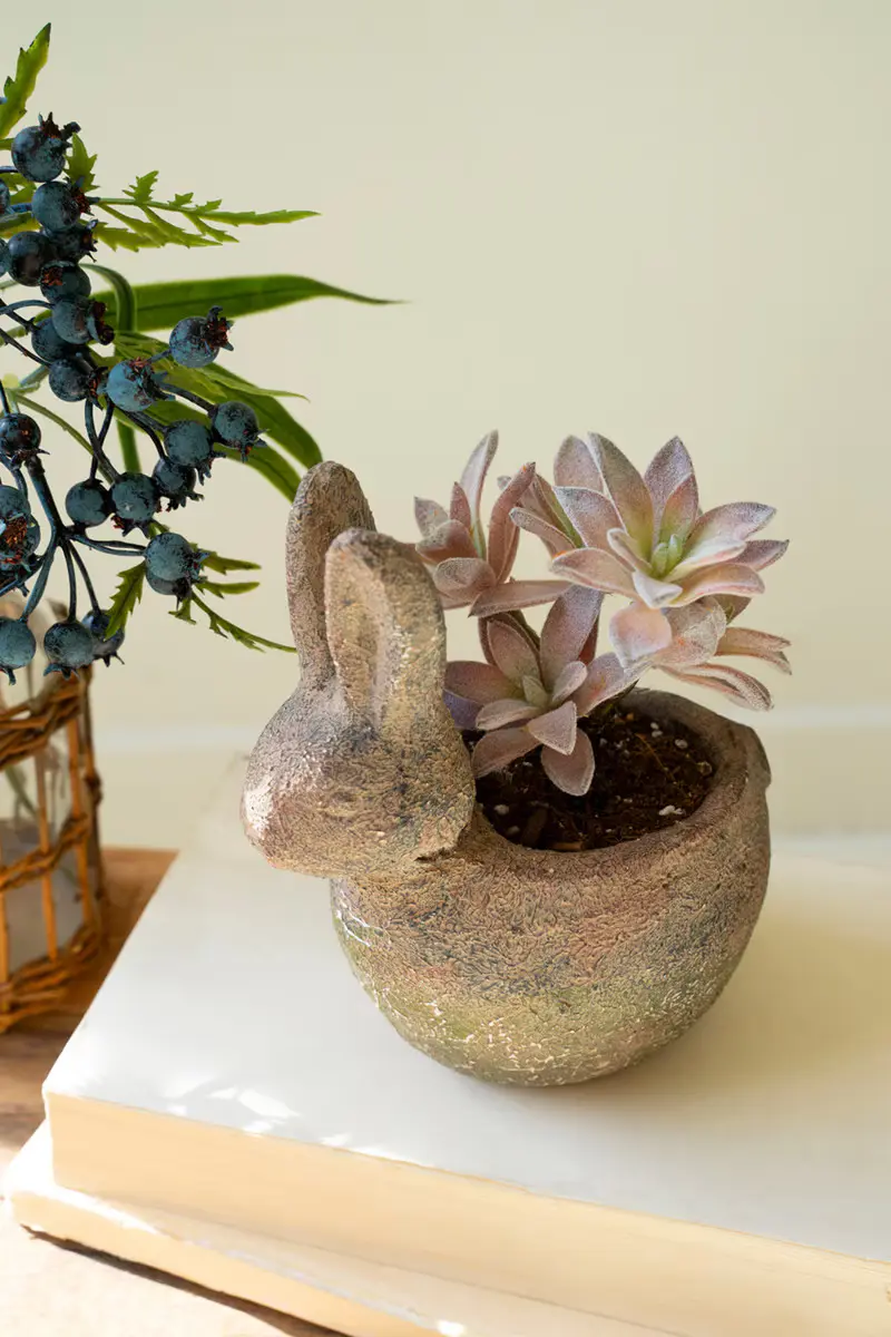 Rustic Terracotta Rabbit Planter By Kalalou