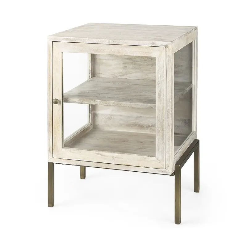 Rustic Weathered White And Gold Shadowbox Cabinet By Homeroots