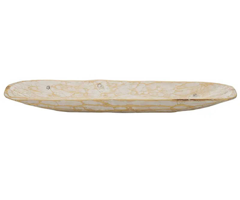 Rustic White And Natural Handcarved Wide Oval Centerpiece Bowl By Homeroots
