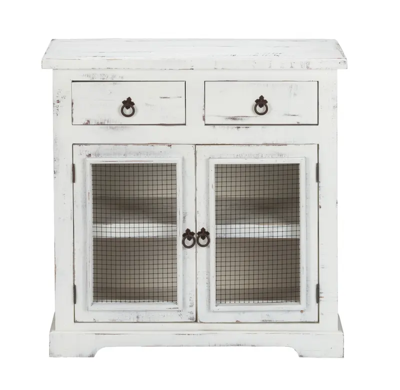 Rustic White Wood And Wire Two Door And Drawer Accent Cabinet By Homeroots