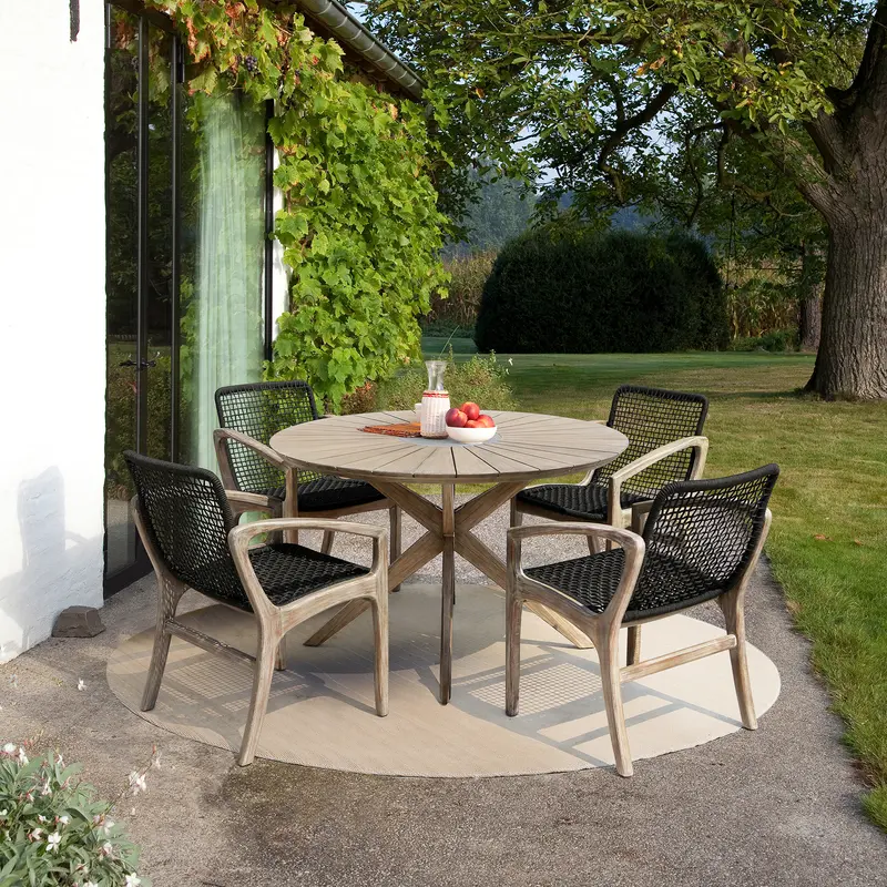 Sachi and Brighton 5 Piece Dining Set in Light Eucalyptus Wood with Charcoal Rope  By Armen Living