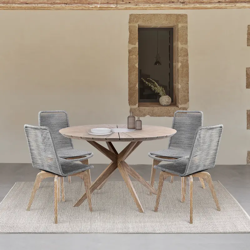 Sachi and Island Outdoor 5 Piece Light Eucalyptus and Concrete Dining Set By Armen Living