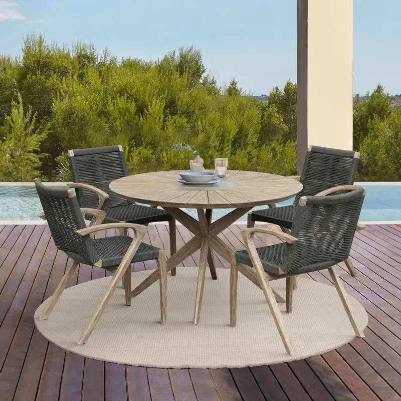Sachi and Nabila Outdoor 5 Piece Light Eucalyptus and Concrete Dining Set By Armen Living