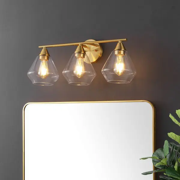 Safavieh Amani, 3 Light, 24 Inch, Brass/Clear, Iron Wall Sconce - Brass
