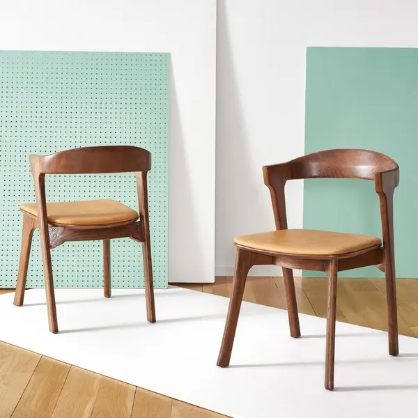 Safavieh Brylie Wood & Leather Chair Set Of 2 - Walnut