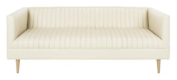 Safavieh Carmina Channeled Leather Sofa - Light Beige