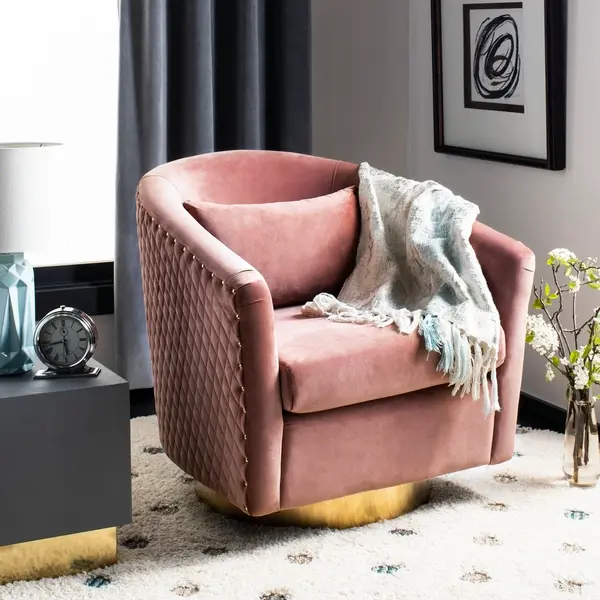 Safavieh Clara Quilted Swivel Tub Chair - Dusty Rose