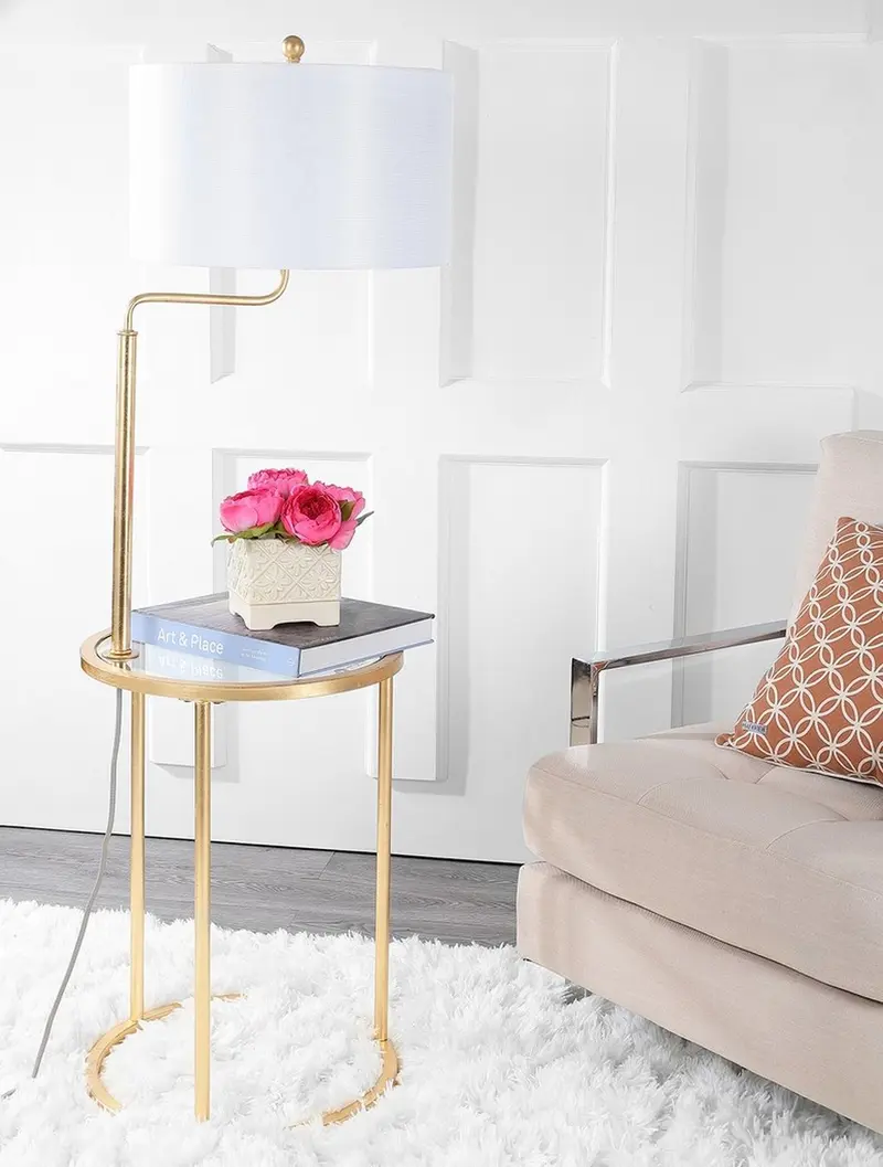 Safavieh Crispin Floor Lamp Side Table - Gold Leaf