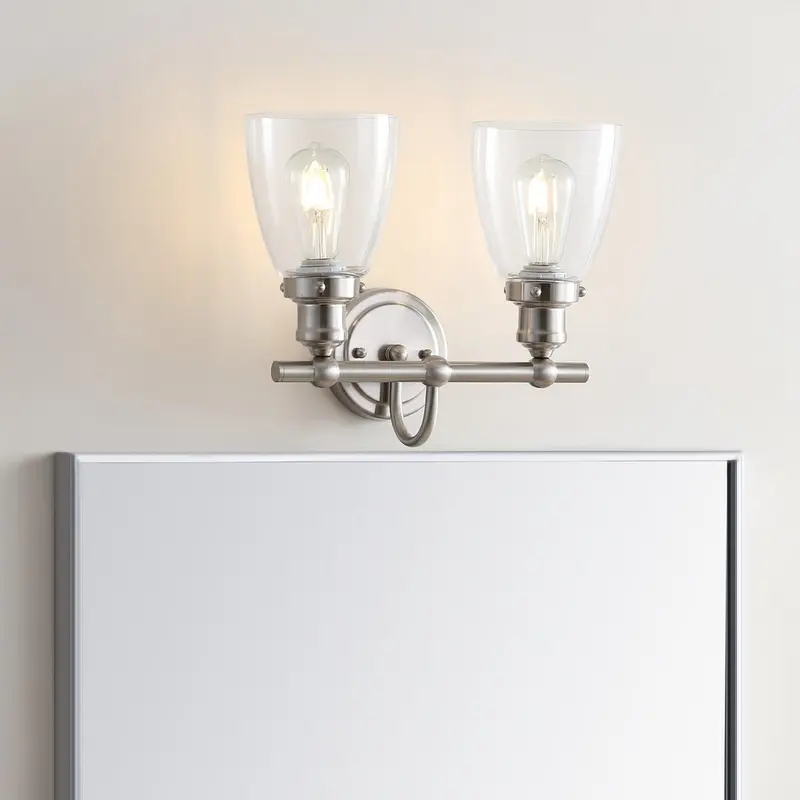 Safavieh Layton Two Light Bathroom Sconce - Brush Nickel