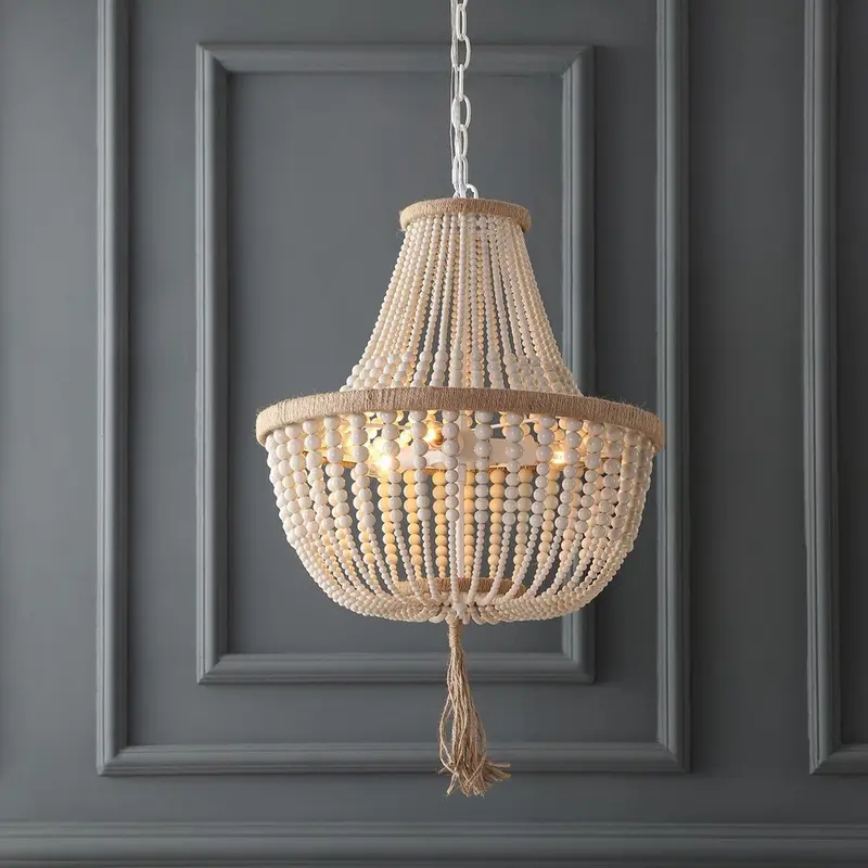 Safavieh Lush Kristi 3 Light 16.5-Inch Dia Cream Beaded Pendant - Cream
