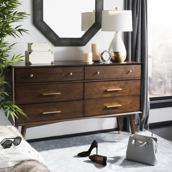 Safavieh Madden Retro Dresser - Walnut and Brass