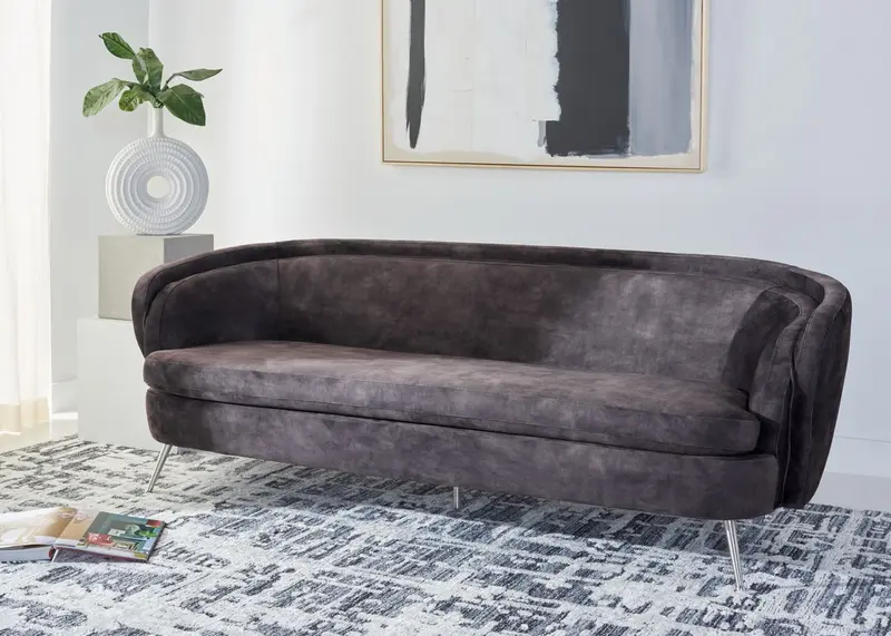 Safavieh Maryssa Curved Back Velvet Sofa - Charcoal Gray