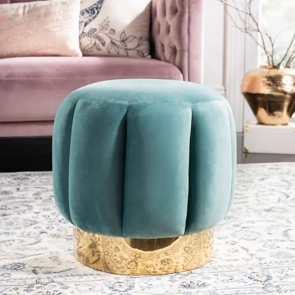 Safavieh Maxine Channel Tufted Otttoman - Seafoam