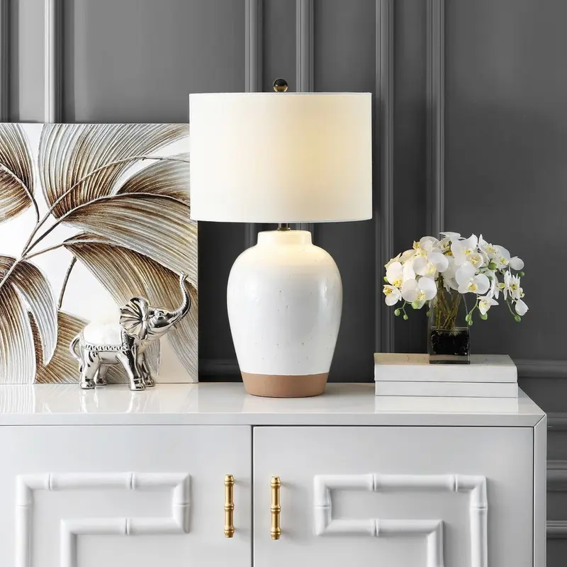 Safavieh Portcia Table Lamp - Speckled Ivory Glaze With Bottom Clay Color