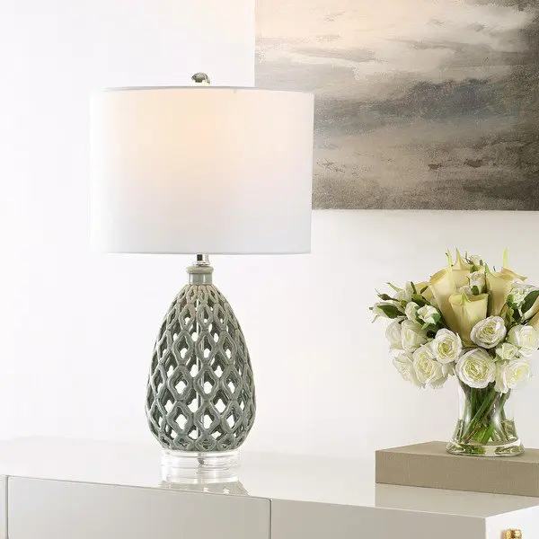 Safavieh Quin, 25 Inch, Grey, Ceramic/Iron Table Lamp Set Of 2 Set Of 2 - Grey